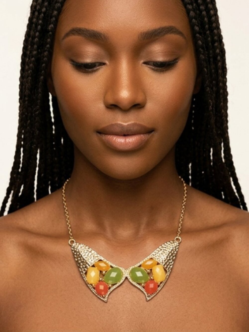 Multi-Color Stone Adjustable Long Chain Necklace